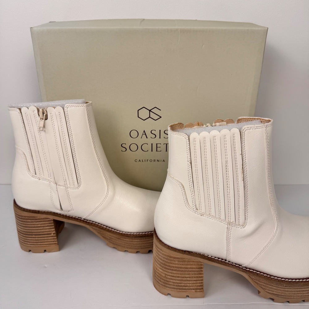 NIB Oasis Society Aubrey Boot Women 7.5 White Ankle Platform Lug Sole Block Heel